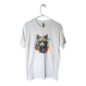 Cool Colorful Wolf  with Sunglasses -  Graphic Tee Shirt - Size M - NWOT